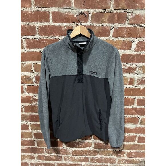 Columbia Mens Gray 1/4 Button up Fleece Pullover Sweatshirt Mock Neck Size Small - Picture 1 of 3
